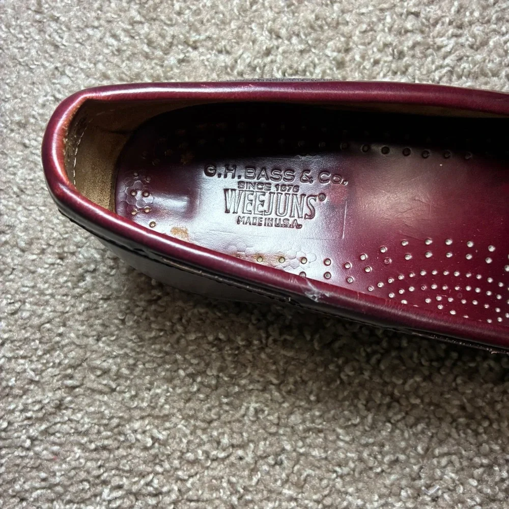 GH Bass Weejuns Tassel Loafers Men 9 Burgundy Ox Blood USA Preppy Dress Shoes - Picture 6 of 8